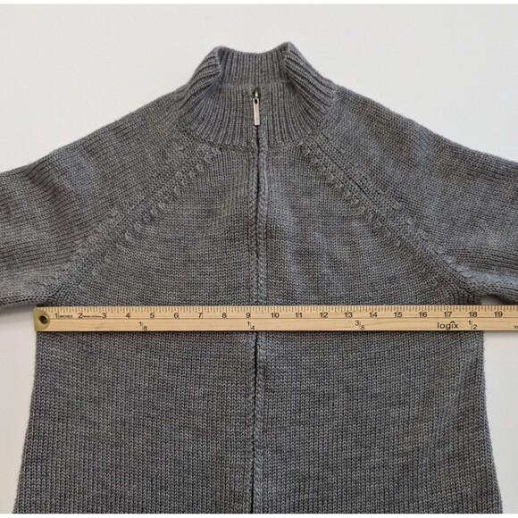 Coldwater Creek Wool Blend Full Zip Short Sleeve Gray Chunky Long Sweater M - Picture 4 of 10
